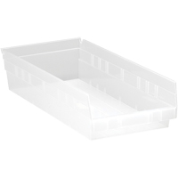 Shelf Bins, 8-3/8" W x 4" H x 17-7/8" D, Clear, 40 lbs. Capacity Sécurité Médic