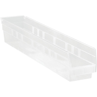 Shelf Bins, 4-1/8" W x 4" H x 23-5/8" D, Clear, 50 lbs. Capacity Sécurité Médic