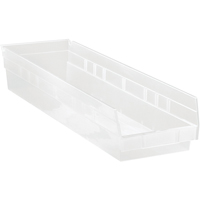 Shelf Bins, 6-5/8" W x 4" H x 23-5/8" D, Clear, 50 lbs. Capacity Sécurité Médic