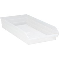 Shelf Bins, 11-1/8" W x 4" H x 23-5/8" D, Clear, 50 lbs. Capacity Sécurité Médic