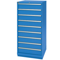 Drawer Cabinets, 9 Drawers, 28-1/4" W x 28-1/2" D x 59-1/2" H, Bright blue Sécurité Médic