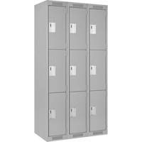 Clean Line Lockers, 3 -tier, Bank of 3, 36" x 18" x 72", Steel, Grey, Rivet (Assembled) Sécurité Médic