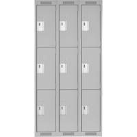 Clean Line Lockers, 3 -tier, Bank of 3, 36" x 18" x 72", Steel, Grey, Rivet (Assembled) Sécurité Médic