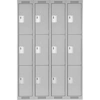 Clean Line Lockers, 3 -tier, Bank of 4, 48" x 18" x 72", Steel, Grey, Rivet (Assembled) Sécurité Médic