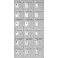 Clean Line Lockerettes, 6 -tier, Bank of 3, 36" x 18" x 72", Steel, Grey, Rivet (Assembled) Sécurité Médic