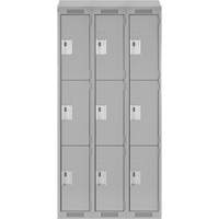Clean Line Lockers, 3 -tier, Bank of 3, 36" x 18" x 78", Steel, Grey, Rivet (Assembled) Sécurité Médic