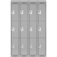 Clean Line Lockers, 3 -tier, Bank of 4, 48" x 18" x 78", Steel, Grey, Rivet (Assembled) Sécurité Médic