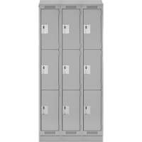 Clean Line Lockers, 3 -tier, Bank of 3, 36" x 18" x 82", Steel, Grey, Rivet (Assembled) Sécurité Médic