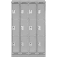 Clean Line Lockers, 3 -tier, Bank of 4, 48" x 18" x 82", Steel, Grey, Rivet (Assembled) Sécurité Médic