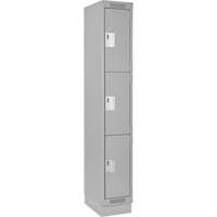 Clean Line Lockers, 3 -tier, 12" x 18" x 76", Steel, Grey, Rivet (Assembled) Sécurité Médic