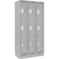 Clean Line Lockers, 3 -tier, Bank of 3, 36" x 18" x 76", Steel, Grey, Rivet (Assembled) Sécurité Médic