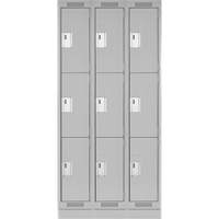 Clean Line Lockers, 3 -tier, Bank of 3, 36" x 18" x 76", Steel, Grey, Rivet (Assembled) Sécurité Médic