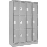 Clean Line Lockers, 3 -tier, Bank of 4, 48" x 18" x 76", Steel, Grey, Rivet (Assembled) Sécurité Médic