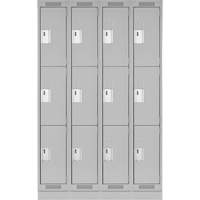 Clean Line Lockers, 3 -tier, Bank of 4, 48" x 18" x 76", Steel, Grey, Rivet (Assembled) Sécurité Médic