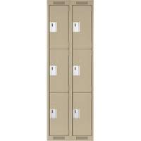 Clean Line Lockers, 3 -tier, Bank of 2, 24" x 18" x 72", Steel, Beige, Rivet (Assembled) Sécurité Médic