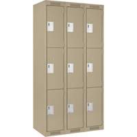 Clean Line Lockers, 3 -tier, Bank of 3, 36" x 18" x 72", Steel, Beige, Rivet (Assembled) Sécurité Médic