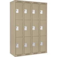 Clean Line Lockers, 3 -tier, Bank of 4, 48" x 18" x 72", Steel, Beige, Rivet (Assembled) Sécurité Médic