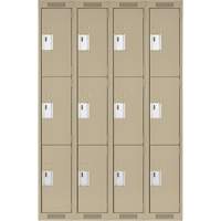 Clean Line Lockers, 3 -tier, Bank of 4, 48" x 18" x 72", Steel, Beige, Rivet (Assembled) Sécurité Médic