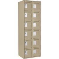 Clean Line Lockerette, 6 -tier, Bank of 2, 24" x 18" x 72", Steel, Beige, Rivet (Assembled) Sécurité Médic