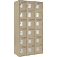 Clean Line Lockerette, 6 -tier, Bank of 3, 36" x 18" x 72", Steel, Beige, Rivet (Assembled) Sécurité Médic