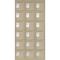 Clean Line Lockerette, 6 -tier, Bank of 3, 36" x 18" x 72", Steel, Beige, Rivet (Assembled) Sécurité Médic