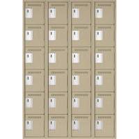 Clean Line Lockerette, 6 -tier, Bank of 4, 48" x 18" x 72", Steel, Beige, Rivet (Assembled) Sécurité Médic
