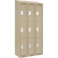 Clean Line Lockers, 3 -tier, Bank of 3, 36" x 18" x 78", Steel, Beige, Rivet (Assembled) Sécurité Médic