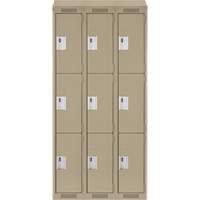 Clean Line Lockers, 3 -tier, Bank of 3, 36" x 18" x 78", Steel, Beige, Rivet (Assembled) Sécurité Médic