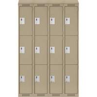 Clean Line Lockers, 3 -tier, Bank of 4, 48" x 18" x 78", Steel, Beige, Rivet (Assembled) Sécurité Médic