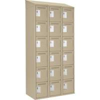 Clean Line Lockerette, 6 -tier, Bank of 3, 36" x 18" x 78", Steel, Beige, Rivet (Assembled) Sécurité Médic