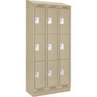 Clean Line Lockers, 3 -tier, Bank of 3, 36" x 18" x 82", Steel, Beige, Rivet (Assembled) Sécurité Médic