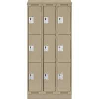 Clean Line Lockers, 3 -tier, Bank of 3, 36" x 18" x 82", Steel, Beige, Rivet (Assembled) Sécurité Médic