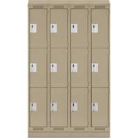 Clean Line Lockers, 3 -tier, Bank of 4, 48" x 18" x 82", Steel, Beige, Rivet (Assembled) Sécurité Médic