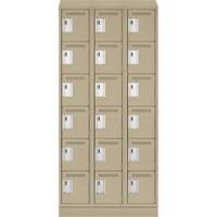Clean Line Lockerette , 6 -tier, Bank of 3, 36" x 18" x 82", Steel, Beige, Rivet (Assembled) Sécurité Médic