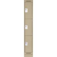 Clean Line Lockers, 3 -tier, 12" x 18" x 76", Steel, Beige, Rivet (Assembled) Sécurité Médic