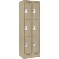 Clean Line Lockers, 3 -tier, Bank of 2, 24" x 18" x 76", Steel, Beige, Rivet (Assembled) Sécurité Médic
