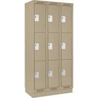 Clean Line Lockers, 3 -tier, Bank of 3, 36" x 18" x 76", Steel, Beige, Rivet (Assembled) Sécurité Médic