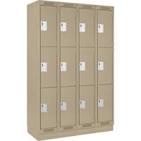Clean Line Lockers, 3 -tier, Bank of 4, 48" x 18" x 76", Steel, Beige, Rivet (Assembled) Sécurité Médic