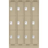 Clean Line Lockers, 3 -tier, Bank of 4, 48" x 18" x 76", Steel, Beige, Rivet (Assembled) Sécurité Médic