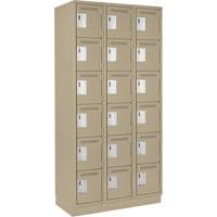 Clean Line Lockerette, 6 -tier, Bank of 3, 36" x 18" x 76", Steel, Beige, Rivet (Assembled) Sécurité Médic