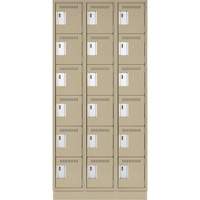 Clean Line Lockerette, 6 -tier, Bank of 3, 36" x 18" x 76", Steel, Beige, Rivet (Assembled) Sécurité Médic