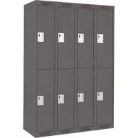 Clean Line Lockers, 2 -tier, Bank of 4, 48" x 18" x 72", Steel, Charcoal, Rivet (Assembled) Sécurité Médic