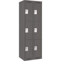Clean Line Lockers, 3 -tier, Bank of 2, 24" x 18" x 72", Steel, Charcoal, Rivet (Assembled) Sécurité Médic