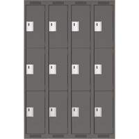 Clean Line Lockers, 3 -tier, Bank of 4, 48" x 18" x 72", Steel, Charcoal, Rivet (Assembled) Sécurité Médic
