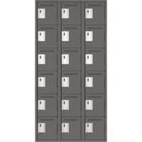 Clean Line Lockerette, 6 -tier, Bank of 3, 36" x 18" x 72", Steel, Charcoal, Rivet (Assembled) Sécurité Médic