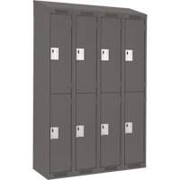 Clean Line Lockers, 2 -tier, Bank of 4, 48" x 18" x 78", Steel, Charcoal, Rivet (Assembled) Sécurité Médic