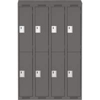 Clean Line Lockers, 2 -tier, Bank of 4, 48" x 18" x 78", Steel, Charcoal, Rivet (Assembled) Sécurité Médic