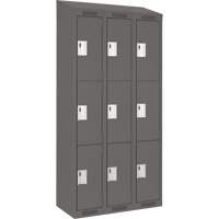 Clean Line Lockers, 3 -tier, Bank of 3, 36" x 18" x 78", Steel, Charcoal, Rivet (Assembled) Sécurité Médic