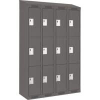 Clean Line Lockers, 3 -tier, Bank of 4, 48" x 18" x 78", Steel, Charcoal, Rivet (Assembled) Sécurité Médic