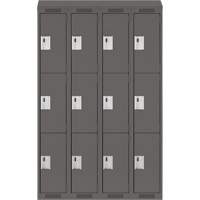 Clean Line Lockers, 3 -tier, Bank of 4, 48" x 18" x 78", Steel, Charcoal, Rivet (Assembled) Sécurité Médic